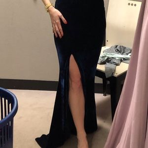 Jodi Kristopher Dresses - Navy velvet evening gown with slit Jodi Kristopher Dresses - Navy velvet evening gown with slit